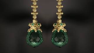 14K Gold Earrings with Emeralds and Green Quartz | Artisan Jewelry Earrings