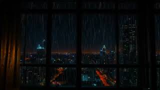 Raindrop Retreat above Cyberpunk City | Rain on Window Sounds | Rain White Noise | Sleep ASMR