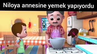 Maşa koca ayının yaptığı yemekleri rahat yerken niloya annesine yemek yapyordu