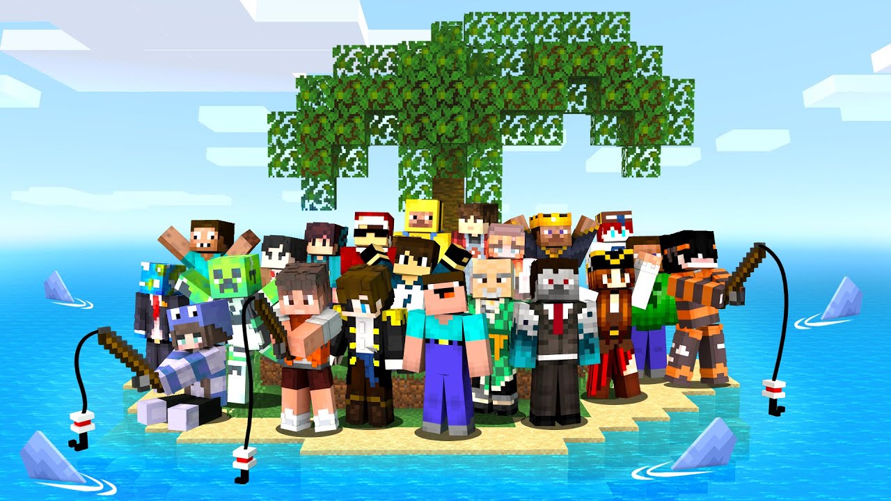 I Made 100 Players Simulate Survival On The Island In Minecraft Youtube