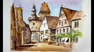 Pen and Wash Watercolor demonstration : Old Quarter