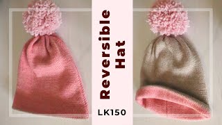 Machine knitting a reversible hat with a removable pompom on LK150 - minimalist style