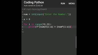 How to write Reverse table of any number in Python