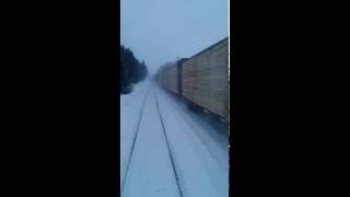 Deep Winter CN Cargo Train Passes VIA Rail #603 Montreal to Senneterre