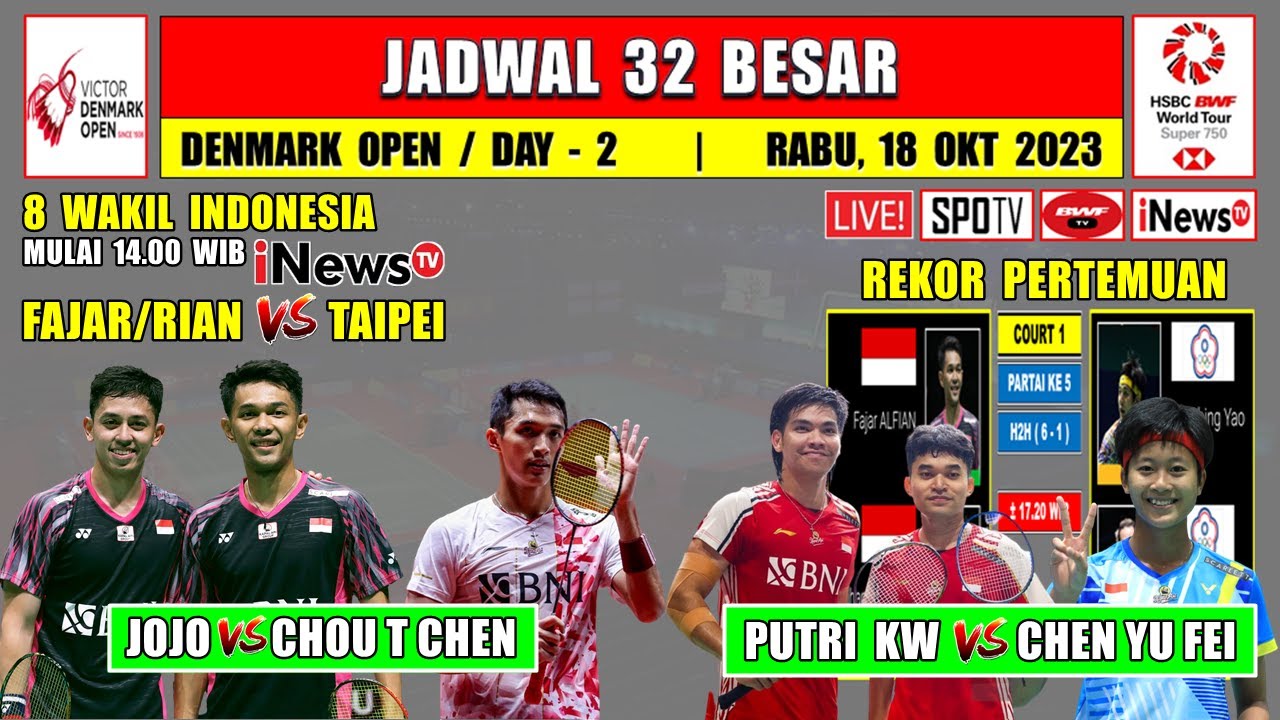 Jadwal Denmark Open 2023 Hari Ini Day 2 Live Inews TV ~ JOJO Vs CTC ...