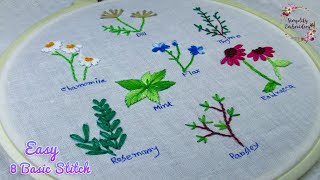 8 easy basic stitches for beginners - Tiny Herbs Hand embroidery pattern -24