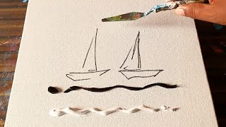 Sail Boats / Black & White / Abstract Demo / for beginners / Satisfying /Daily Art Therapy/Day #0233