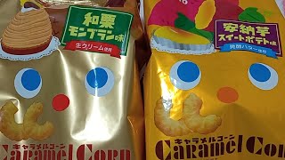 男の雑買物 熱い夜は…NEWキャラメルコーン 安納芋スイートポテト味と和栗モンブラン味を大人食いだ!