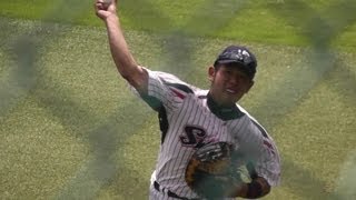 20130602 ヤクルト戸田球場　試合前スピードガンコンテスト試技 川上選手・西田選手