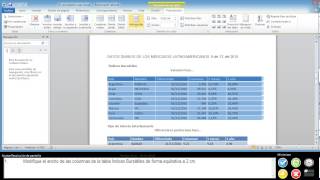 Modifique el ancho de las columnas de la tabla Índices Bursátiles de forma equitativa a 2 cm