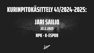 HPK:n Jari Sailiolle yhden ottelun pelikielto.