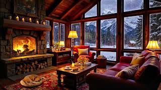 Winter Tranquility in a Mountain Village ❄️ Cozy Cottage Ambience with Soft Jazz \u0026 Fireplace Sounds