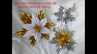 COMO HACER FLORES NAVIDEÑAS SUPER FACIL CON PAPEL!!  🎄 Manualidades para decorar navidad