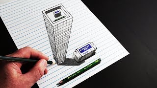How to Draw Trick Art 3D Building on Line Paper