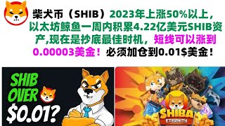 柴犬柴犬币（SHIB）2023年上涨50%以上，以太坊鲸鱼一周内积累4.22亿美元SHIB资产,现在是抄底最佳时机，短线可以涨到0.00003美金！必须加仓到0.01$美金！shib币|屎币行情分析!