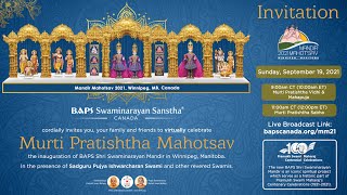 Winnipeg Mandir Mahotsav 2021 - Murti Pratishtha Vidhi by Sadguru Pujya Ishwarcharan Swami