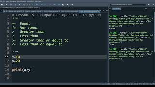 Lesson 15: Comparison Operators in python | All comparison operators in python with example