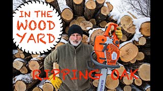 #43 Firewood production - cutting blocks and ripping them - Working with a pile of barkless oak