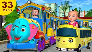 Wheels On The Bus, Train, Car Go Round and Round  | +More 3D Nursery Rhymes & Songs for Children