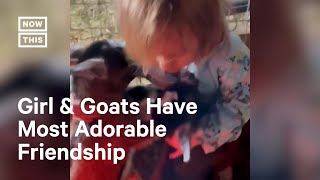 Little Girl Loves Spending Time With Baby Goats ❤️🐐 #Shorts