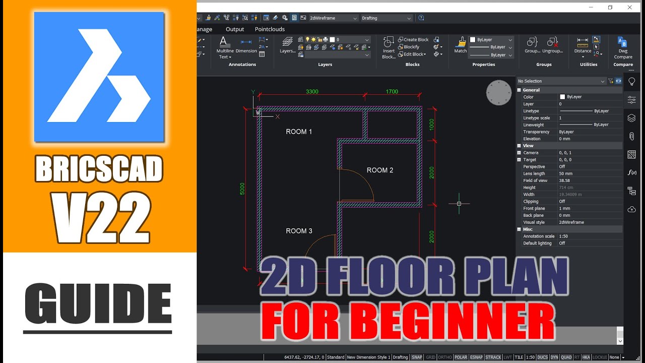 BricsCAD V22 2D Floor Plan Tutorial For Beginner - YouTube