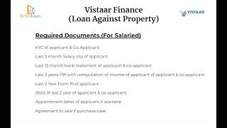 Vistaar Finance Loan Against Property | Elgibility Criteria | Interest Rate | Required Documents