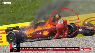 El Ferrari de Carlos Sainz estalla en enormes llamas y es obligado a abandonar el GP de Austria