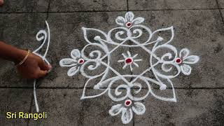 Tuesday Rangoli Designs🌻3x3 Dots Easy Daily Muggulu🌻Simple Kolam Design🌻Side border Rangoli Designs