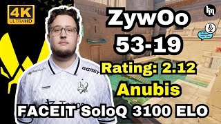 ZywOo (53-19) SoloQ VOICE COMMS (Anubis) | FACEIT avg.3100 ELO | Mar 6, 2025