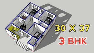 30x37 house plan with 3 bedrooms || 3 bedrooms house plan || 30x37 house plan || 3d house plan