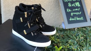 INC International Concepts ☜UNBOXING☞  Women's Debby Wedge Sneakers, Created For Macy's / Black