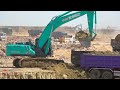 incredible digger kobelco sk380dx lc machinery removing soils in trucks