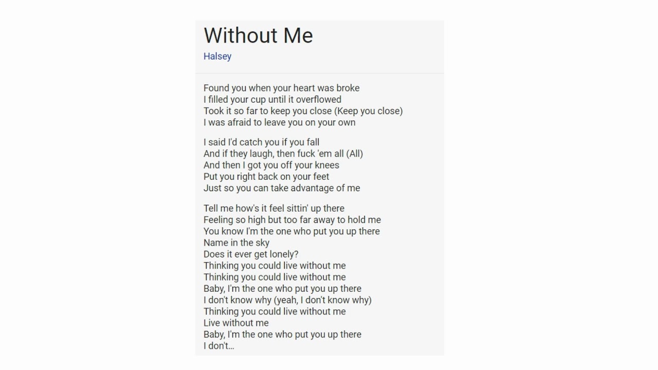 Without Me Halsey Lyrics Audio Hd Youtube