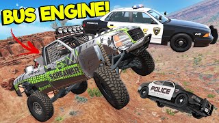 I Put a BUS ENGINE into a Truck to Run from the Police in BeamNG Drive Mods?!