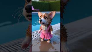 A Pitbull father teaches his Corgi daughter how to swim #dog #corgi #pitbull #memes