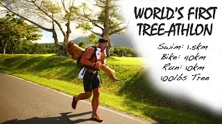 World’s First Tree-Athlon | Swim: 1.5km, Bike: 40km, Run: 10km with 100lbs Tree