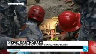 NEPAL EARTHQUAKE - Fifteen year old boy rescued from rubble