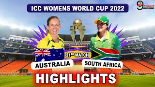 AUS VS SA 21TH MATCH WC HIGHLIGHTS 2022 | AUSTRALIA WOMEN vs SOUTH AFRICA WOMEN WORLD CUP HIGHLIGHTS