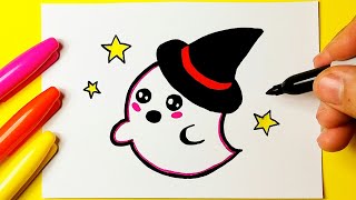 Como desenhar Fantasma de Halloween ❤ Desenhos Kawaii - Desenho para Desenhar