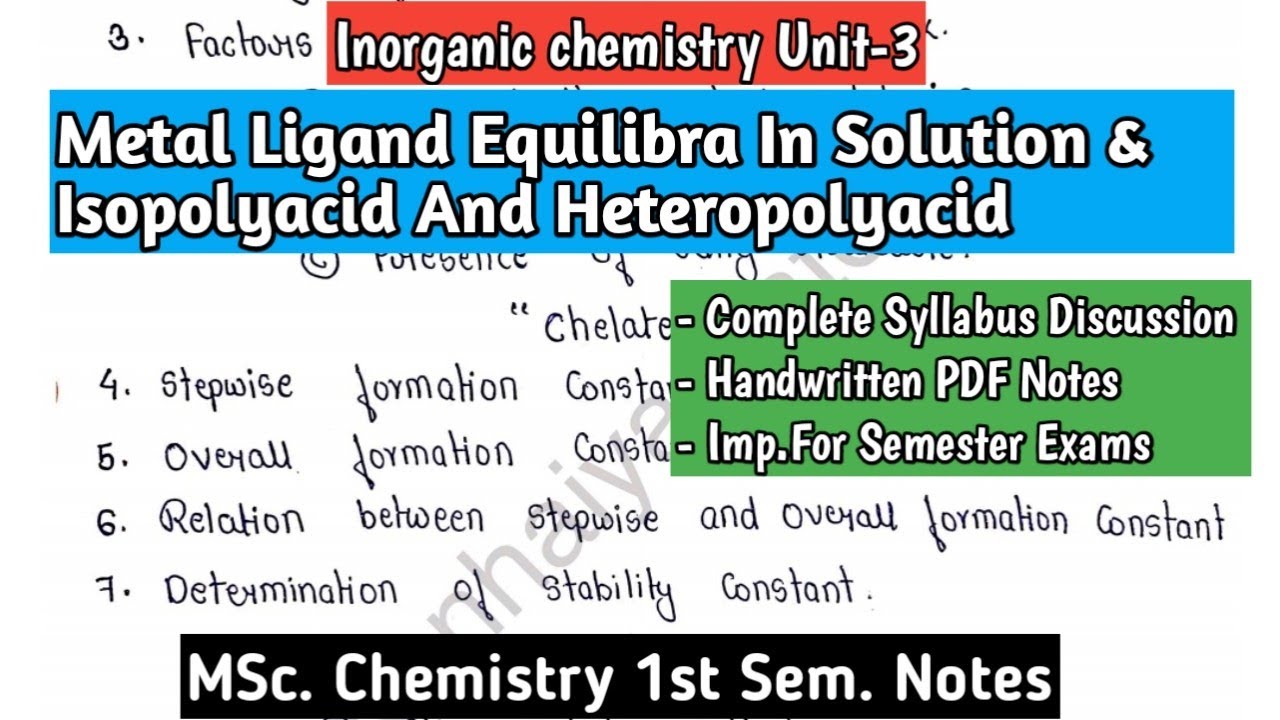 Metal-Ligand Equilibra In Solution & Isopolyacid And Heteropolyacid ...