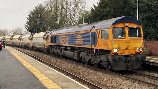 “Cambridge PSB” to March 66733 GBRf 4L66 15 empty sand hoppers 11:07 6E Lea Road 1/2/2025