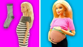 DIY BARBIE HACKS AND CRAFTS: Miniature Baby, Pregnant Doll. Easy Clothes for Barbies Doll From Socks