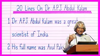 20 Lines On Dr APJ Abdul Kalam in English | Essay On Dr APJ Abdul Kalam | Dr APJ Abdul Kalam Essay
