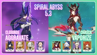 C0 Clorinde Aggravate \u0026 C0 Chasca Vaporize | Spiral Abyss 5.3 | Genshin Impact