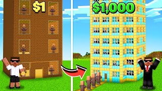 Upgrading $1 Hotel into $1000 for Villagers in Minecraft