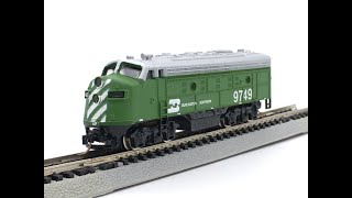 Bachmann N Scale Burlington Northern EMD F9 Diesel Locomotive Demo