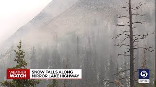 August Snow Falls At Top Of Mirror Lake Highway