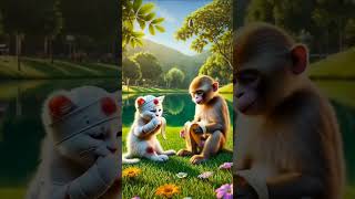 🙈बंदर ने बचाया बिल्लू🐈की जान | #shorts #short #story #monkey #cat