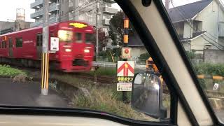 電車 踏切 【風景】 大分県 大分市 賀来 2022年11月4日 17時25分