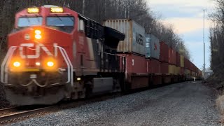 CN 3196 leads Southbound intermodal at MP 377.0 in Lemington, WI